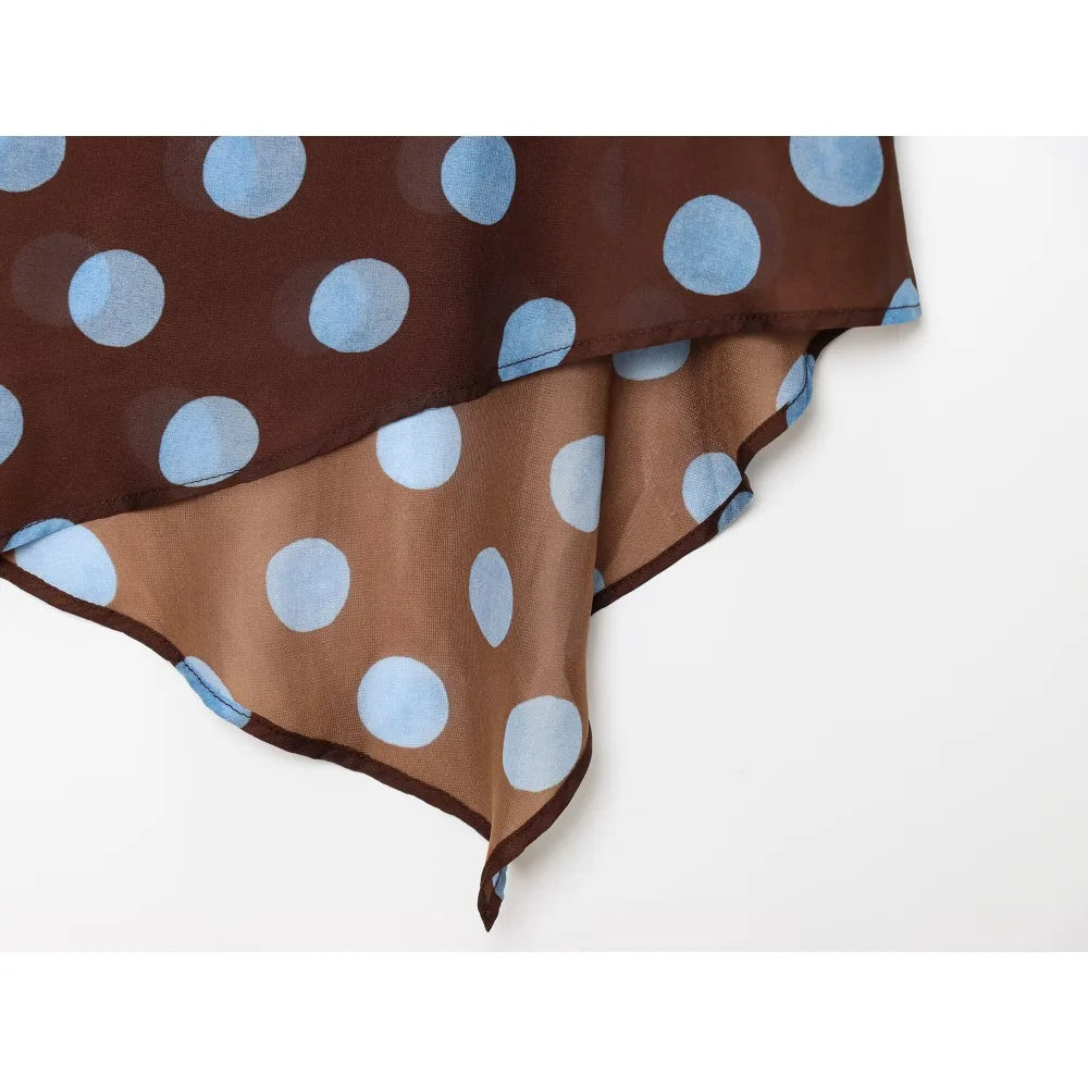 Polka Dot Halter Top & Asymmetric Skirt Set – Stylish Vacation Two Piece