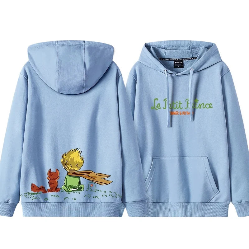Little Prince Graphic Hoodie — Hand-Drawn Style, Plush Autumn/Winter