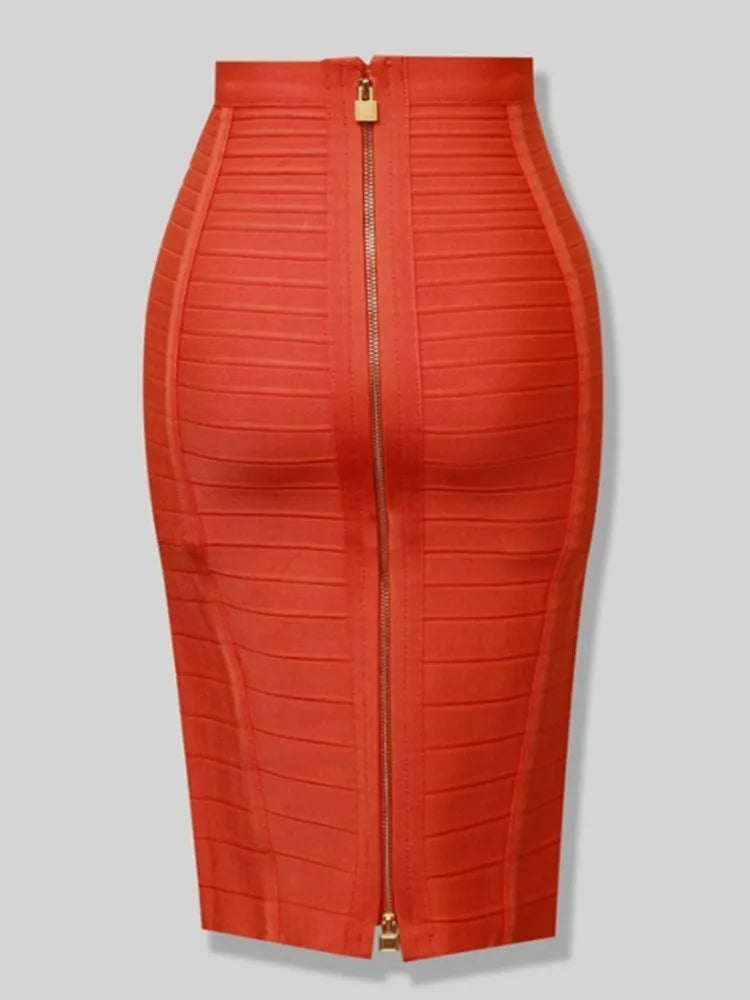 Solid Color Zipper Bandage Skirt — Bodycon Pencil Style