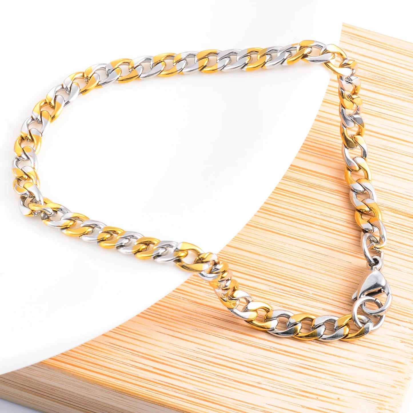 Cuban Link Bracelet – Silver & Gold Stainless Steel Design