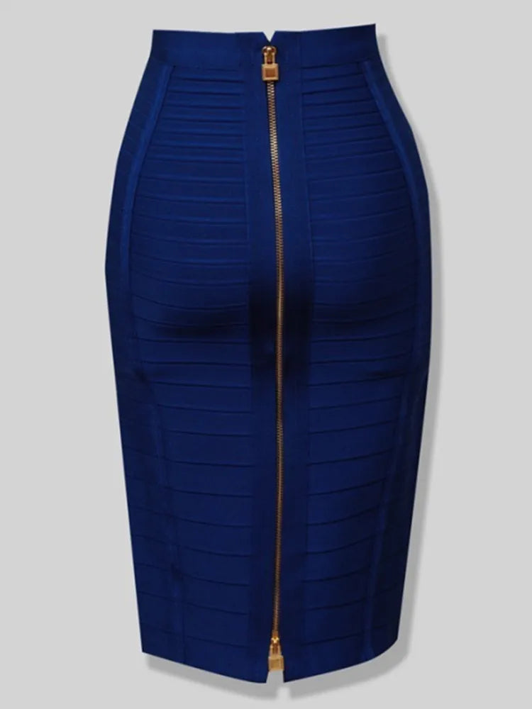 Solid Color Zipper Bandage Skirt — Bodycon Pencil Style