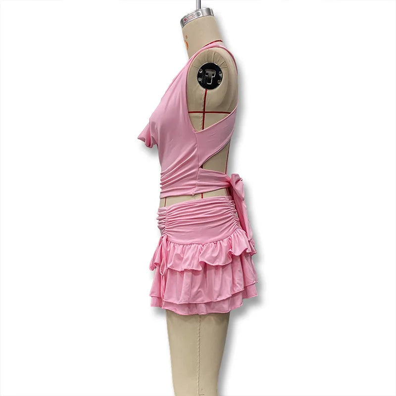 Swing Collar Top & Tiered Skirt Set