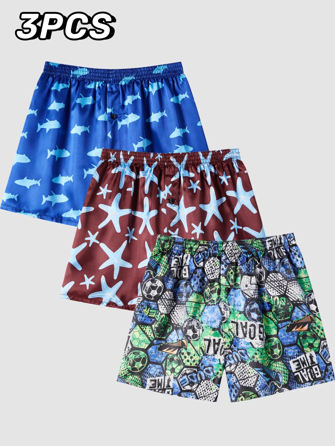 3-Pack Satin Casual Boxer Shorts – Silk Feel Sleepwear with Elastic Waistband