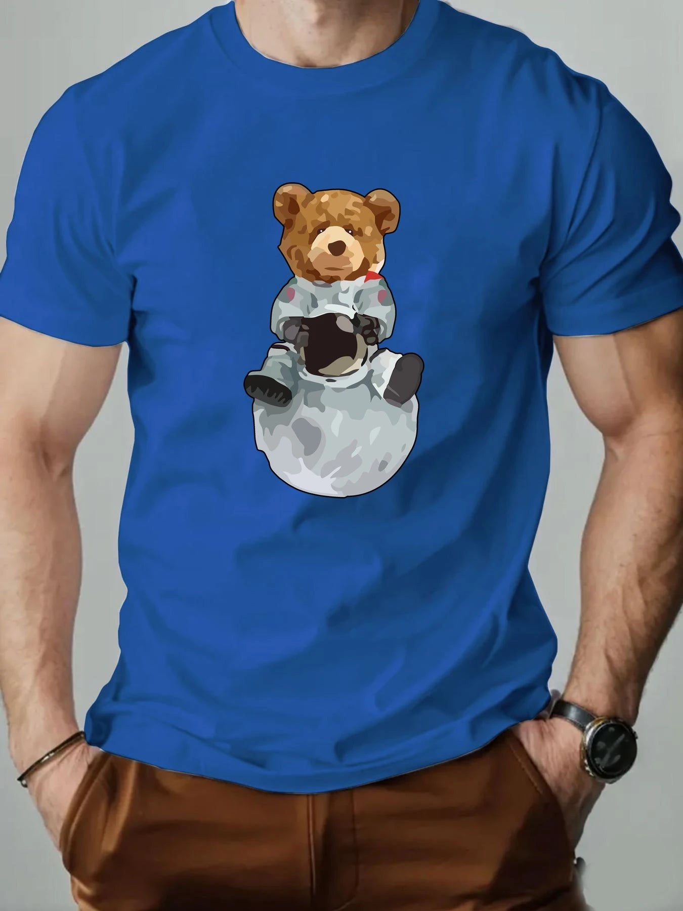Space Bear Cartoon Tee – Breathable Cotton