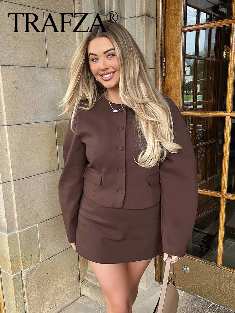 Balloon Sleeve Short Coat & Slim Mini Skirt Set – Streetwear