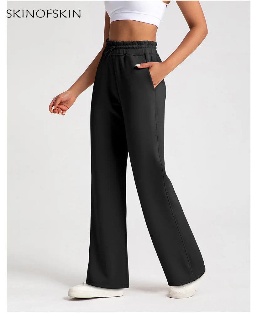 Modal Yoga Pants — High-Waist Sand-Washed Straight Leg Fitness Trousers