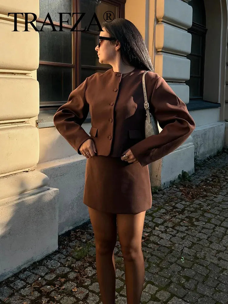 Balloon Sleeve Short Coat & Slim Mini Skirt Set – Streetwear