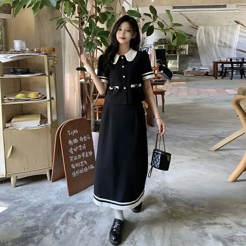 Y2K Short Sleeve Top & Skirt Set – Formal Occasion Two Piece
