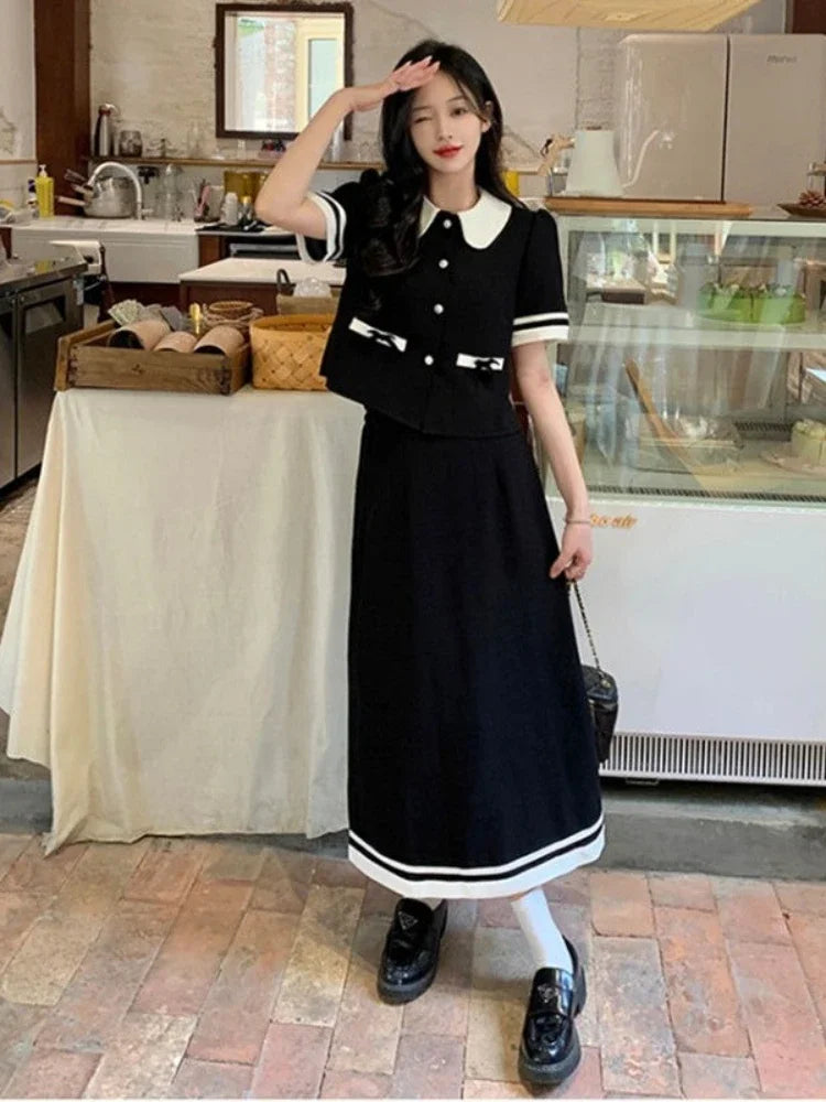 Y2K Short Sleeve Top & Skirt Set – Formal Occasion Two Piece