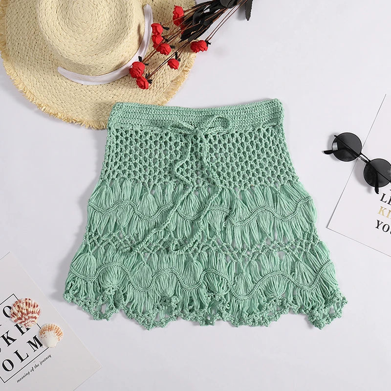 Crochet Hollow-Out Short Skirt — Beachwear Cover-Up