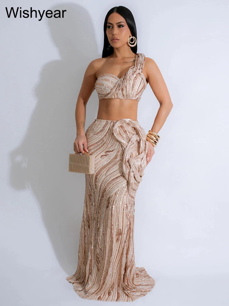 One-Shoulder Top & Sequin Fishtail Skirt
