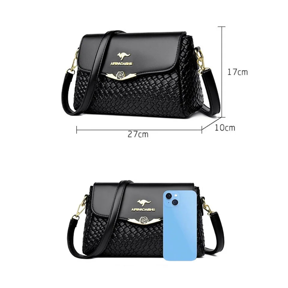 Knitted PU Leather Messenger | Designer Handbag Tote