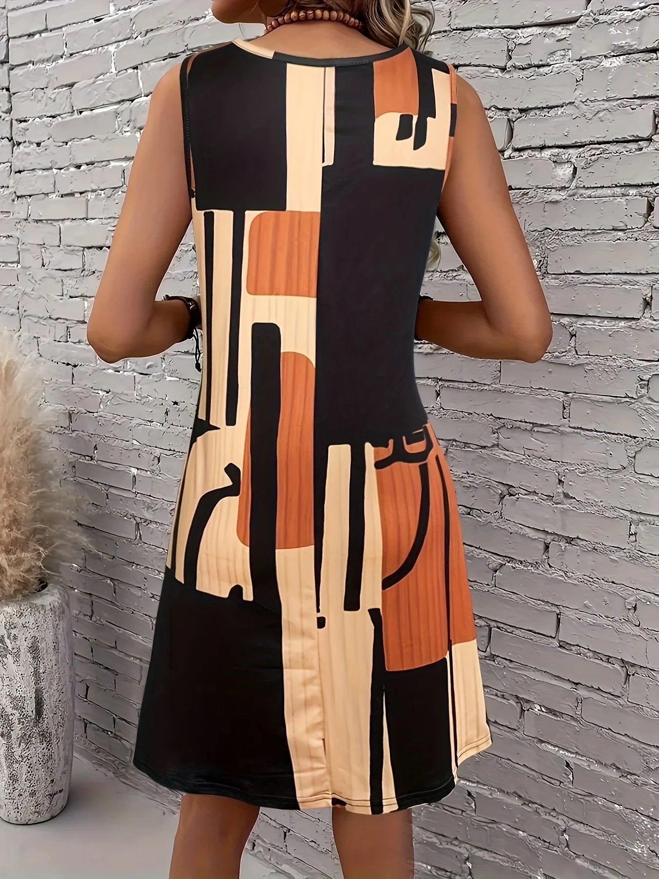Geometric Pattern Sleeveless Midi Dress — Spring & Vacation Bohemia Style