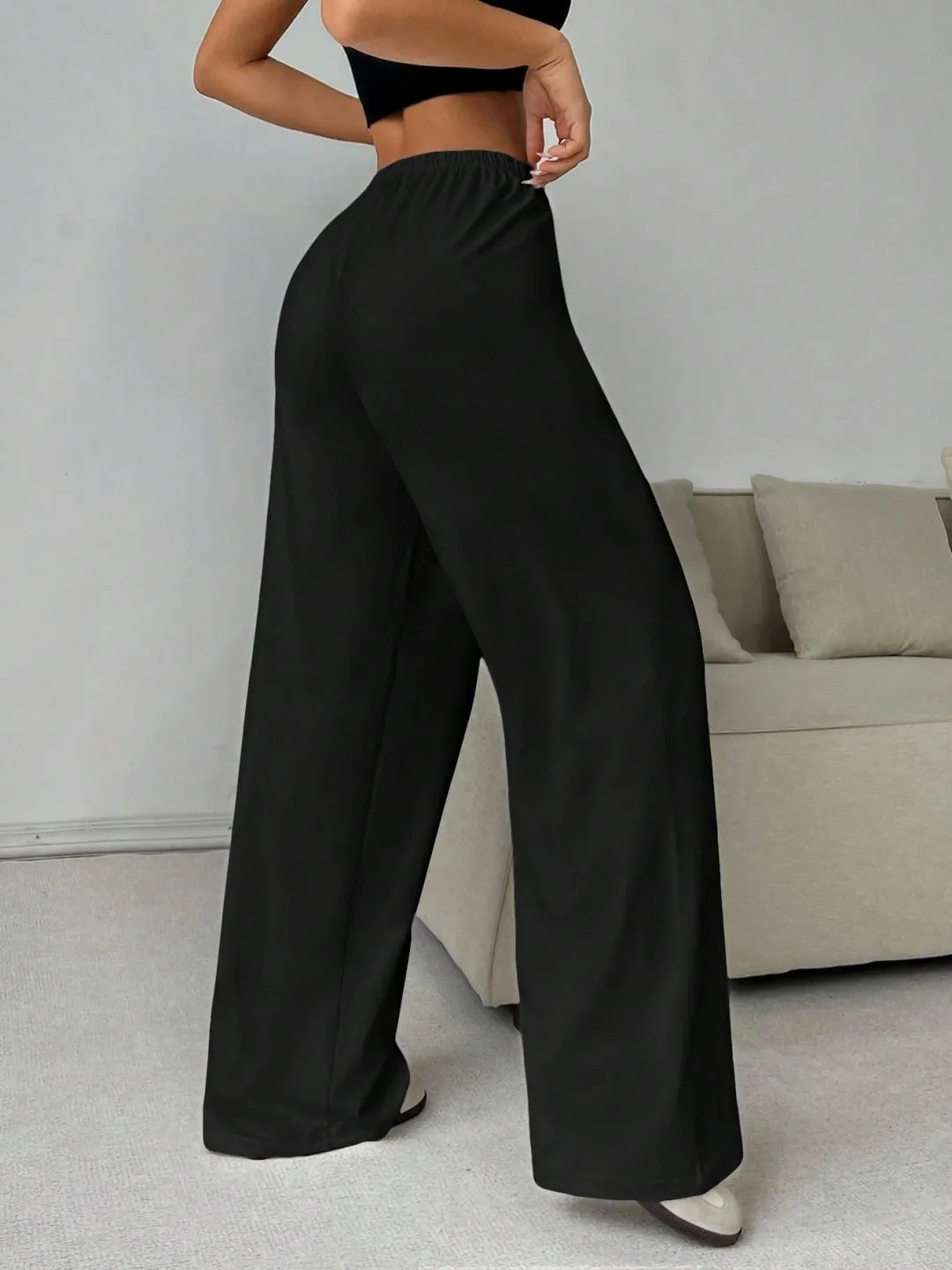 Black Wide-Leg Sweatpants — Baggy Drawstring Fit