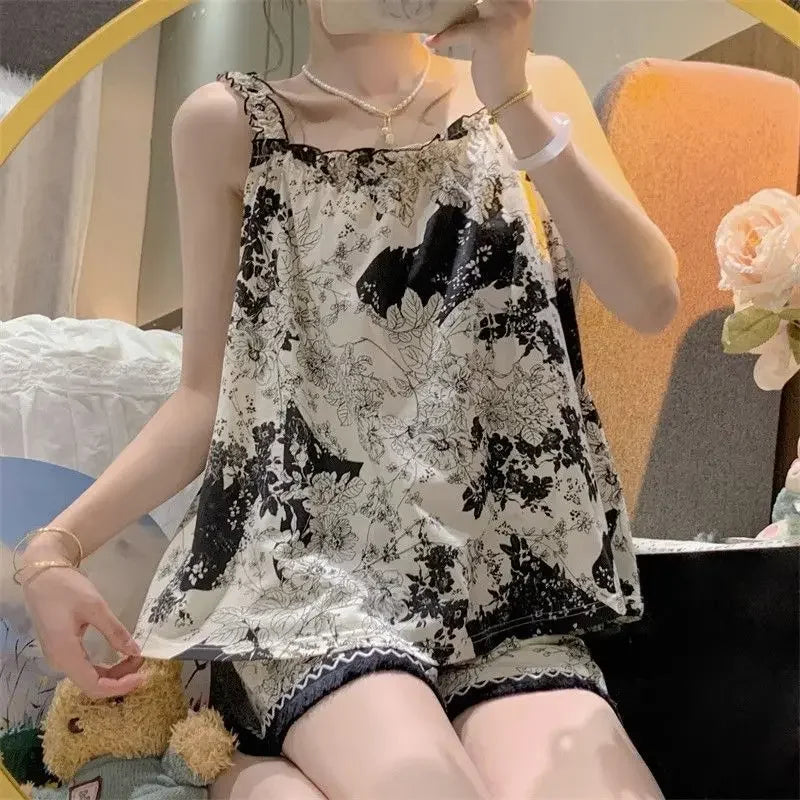 Floral Tank Top & Shorts Jacket Set – Casual Summer Two Piece