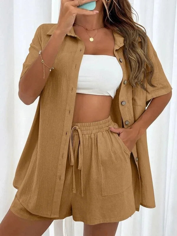 Mono Shirt Set – Solid Button Shirt & Relax Shorts