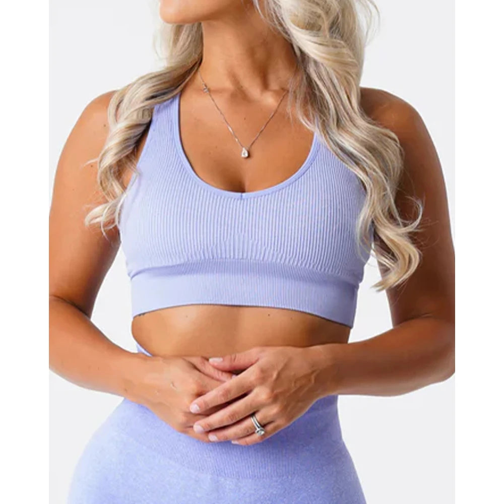 Galaxy Ribbed Seamless Bra — Breathable Spandex Fitness Top for Women