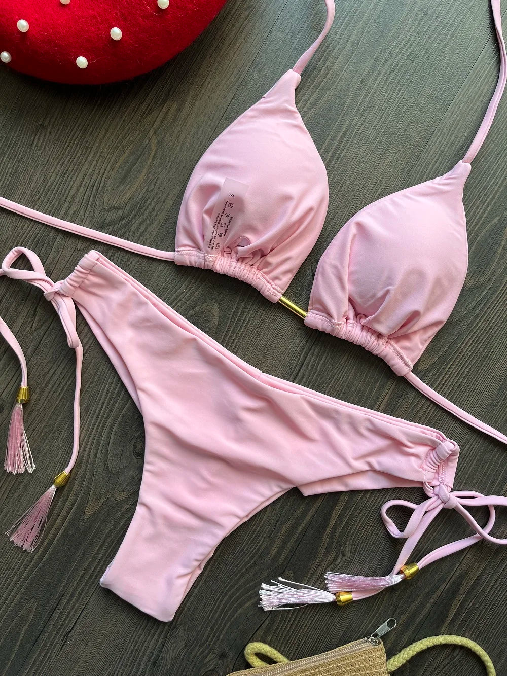 Solid Bandage Bikini Set – Push-Up Triangle Fit