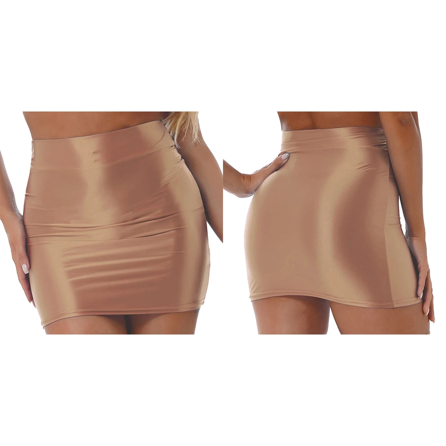 Casual Pencil Skirt — High Waist Glossy Finish