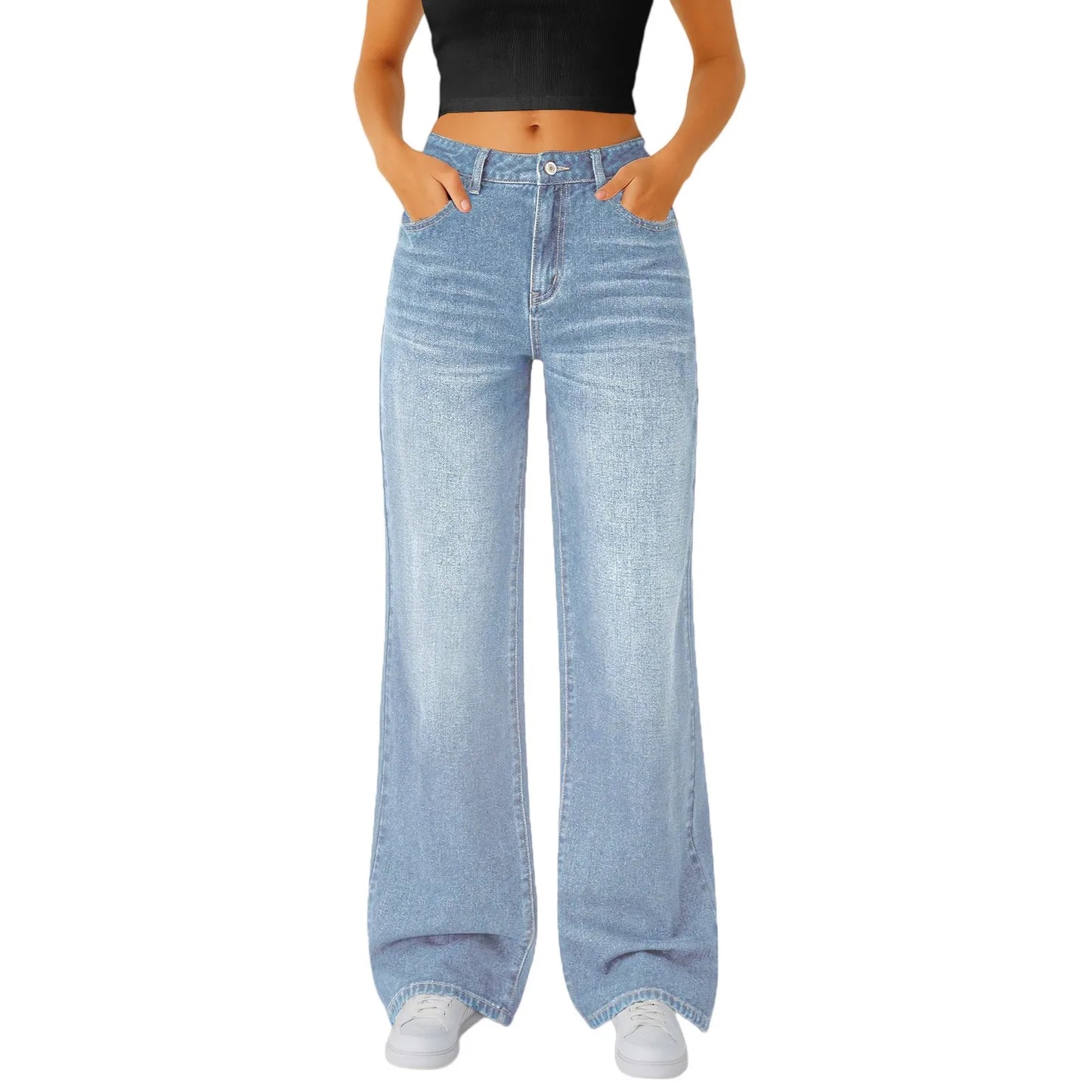 Floor-Length Straight Jeans — High Waist Y2K Denim