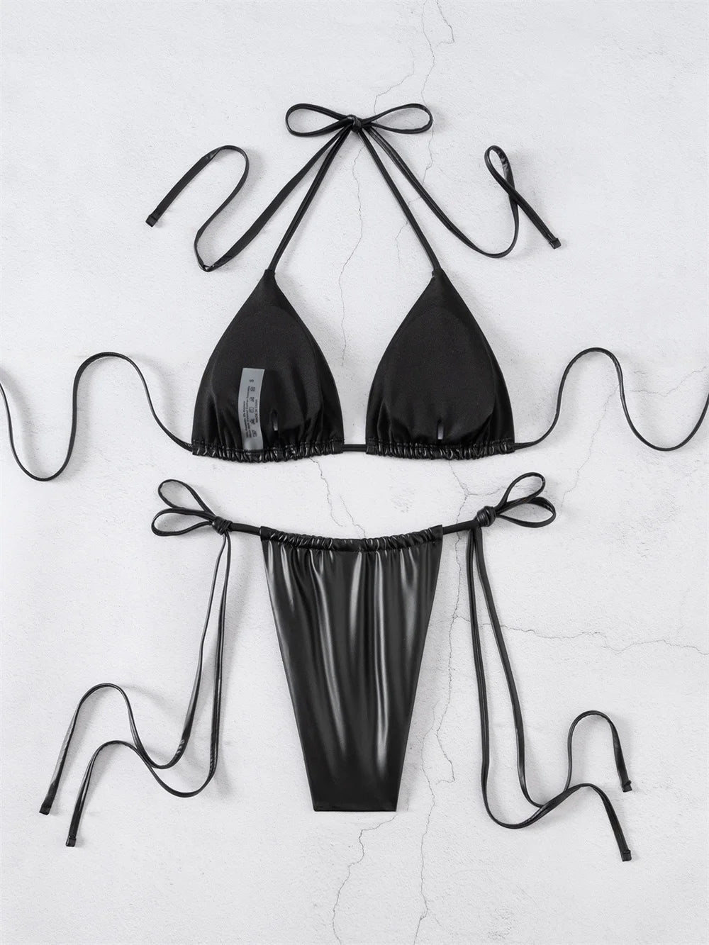 Black Micro Bikini in Glossy PU – Y2K Style