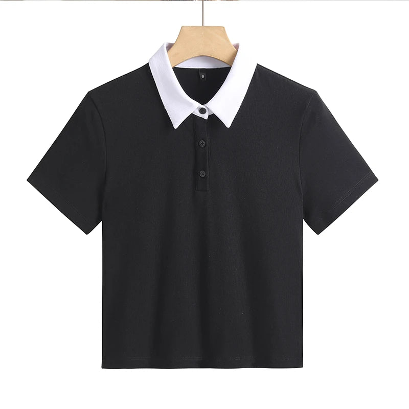 Slim Fit Polo T-shirt — Solid Color Short Style Top