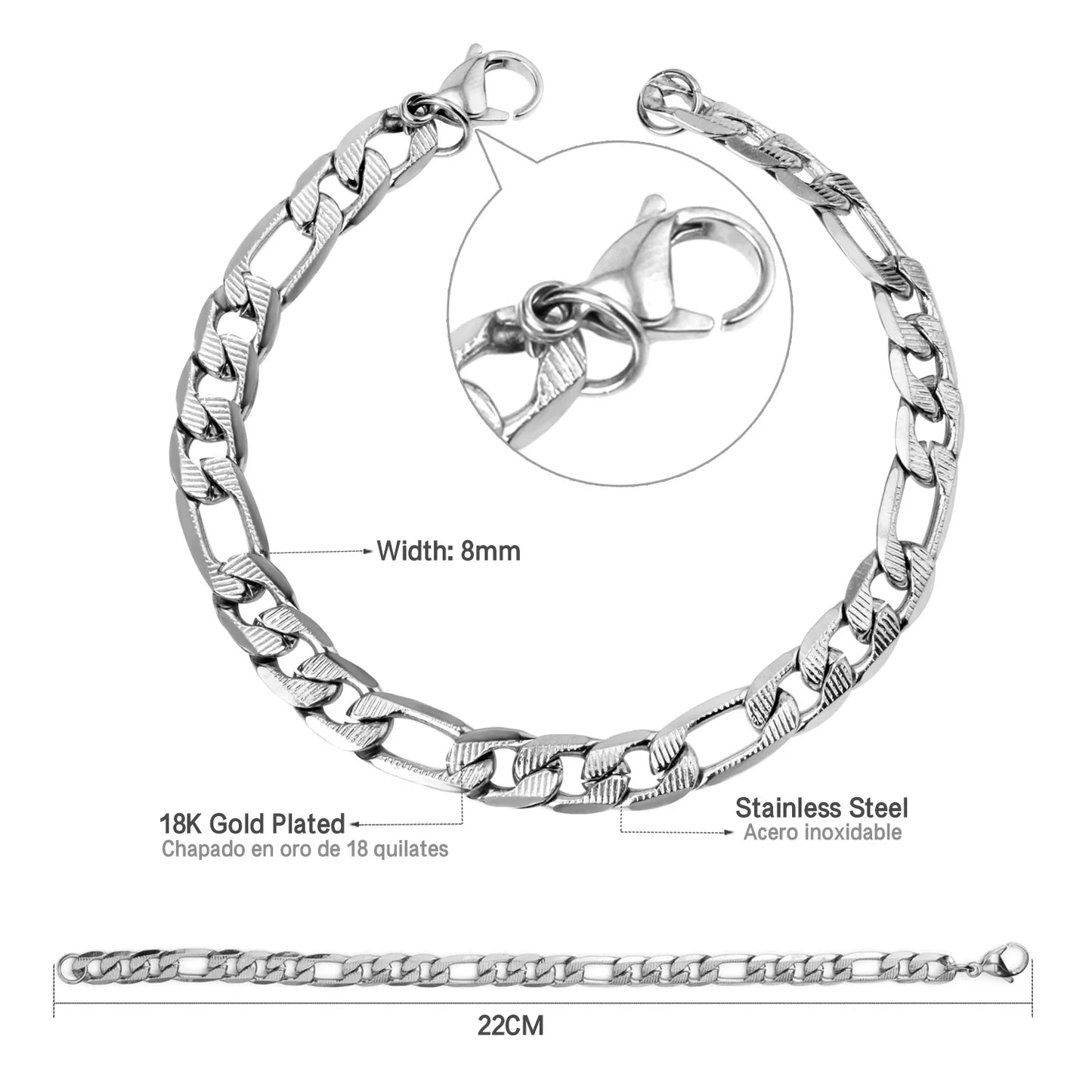 Cuban Chain Bracelet – Stainless Steel, Gold-Tone, Punk Style Jewelry for Men & Women