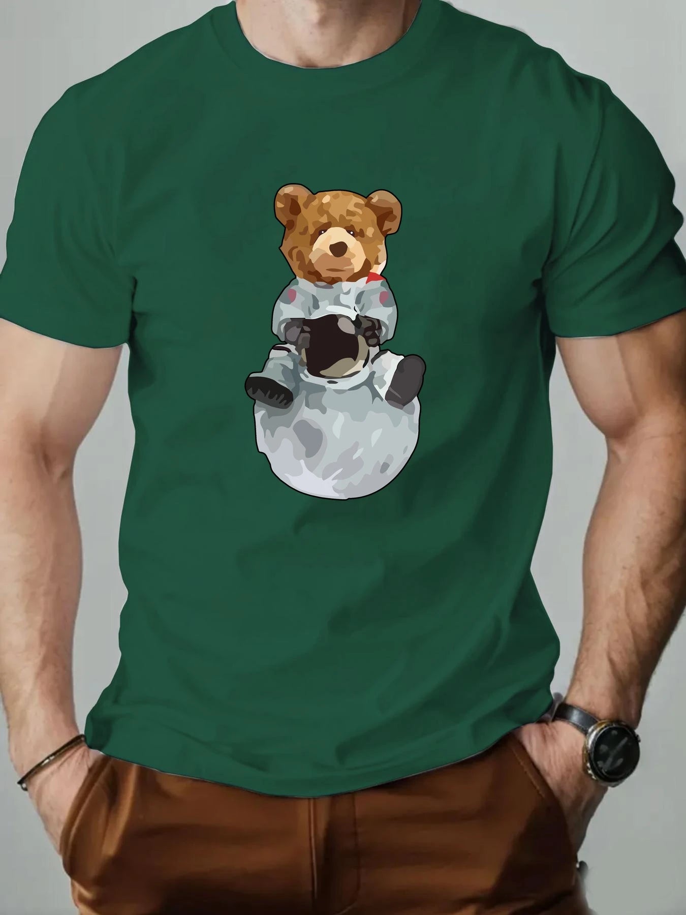Space Bear Cartoon Tee – Breathable Cotton