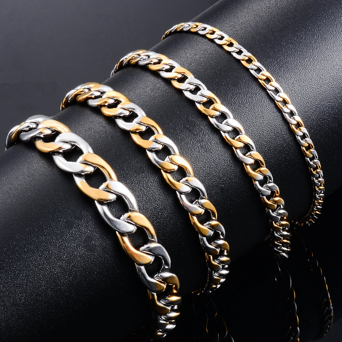 Cuban Link Bracelet – Silver & Gold Stainless Steel Design