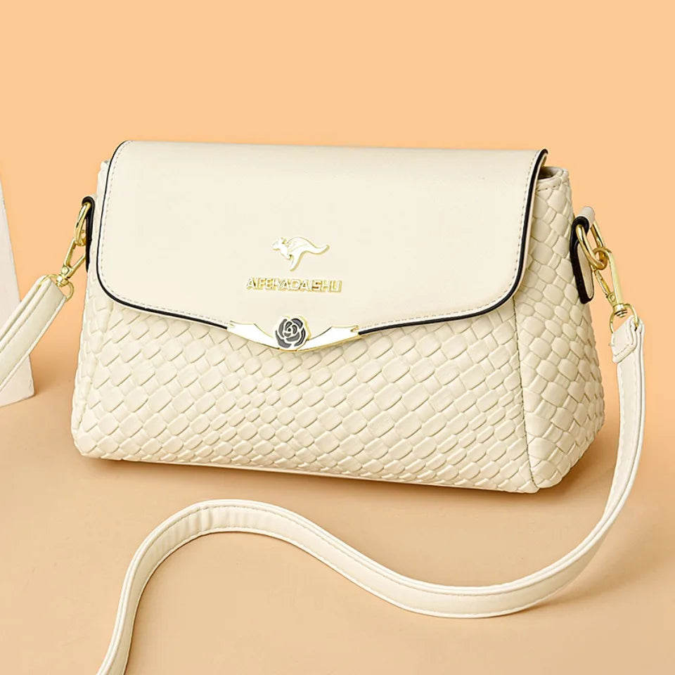 Knitted PU Leather Messenger | Designer Handbag Tote
