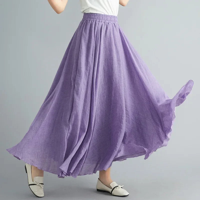 Cotton Linen Maxi Skirt — Casual Harajuku Style