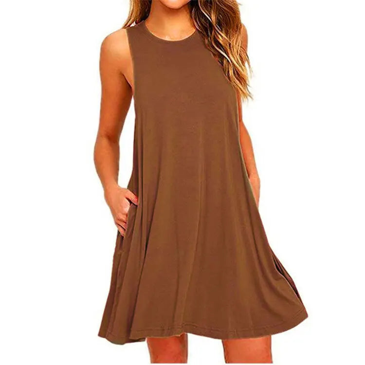Minimalist Button-Up Cotton Linen Dress — V-Neck, Short Sleeve, Pocket Casual