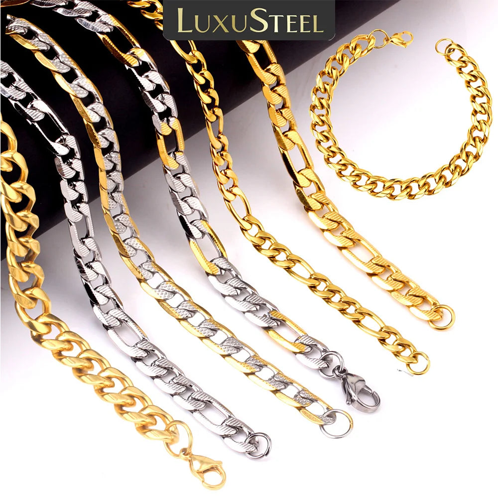 Cuban Chain Bracelet – Stainless Steel, Gold-Tone, Punk Style Jewelry for Men & Women