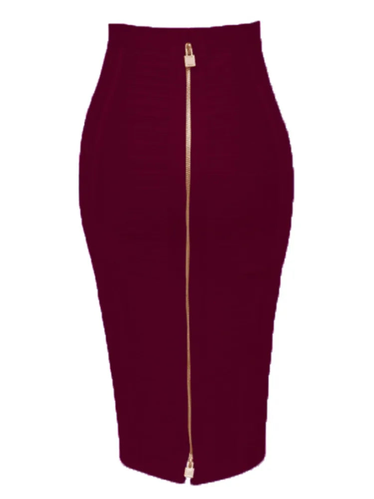 Solid Color Zipper Bandage Skirt — Bodycon Pencil Style