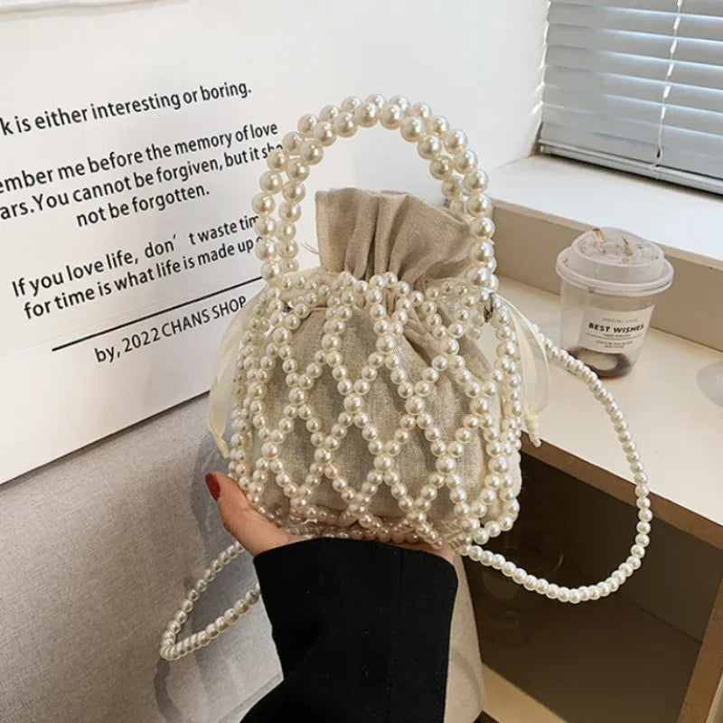 Pearl Mini Tote Bag | Woven Bucket Crossbody Purse
