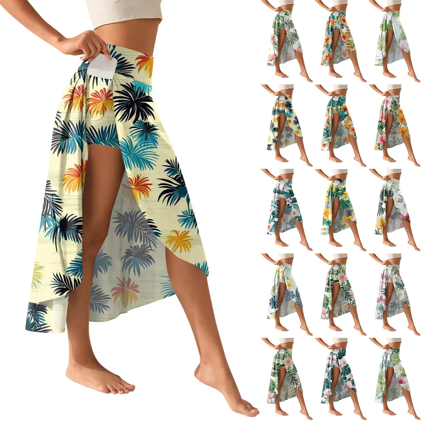 High Waist Wrap Skirt with Shorts — Summer Ruffle Maxi