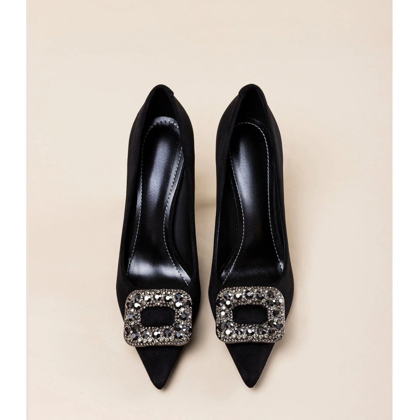 OnyxPro | Black Pointed Rhinestone Heels – Professional Thick Heel Pumps