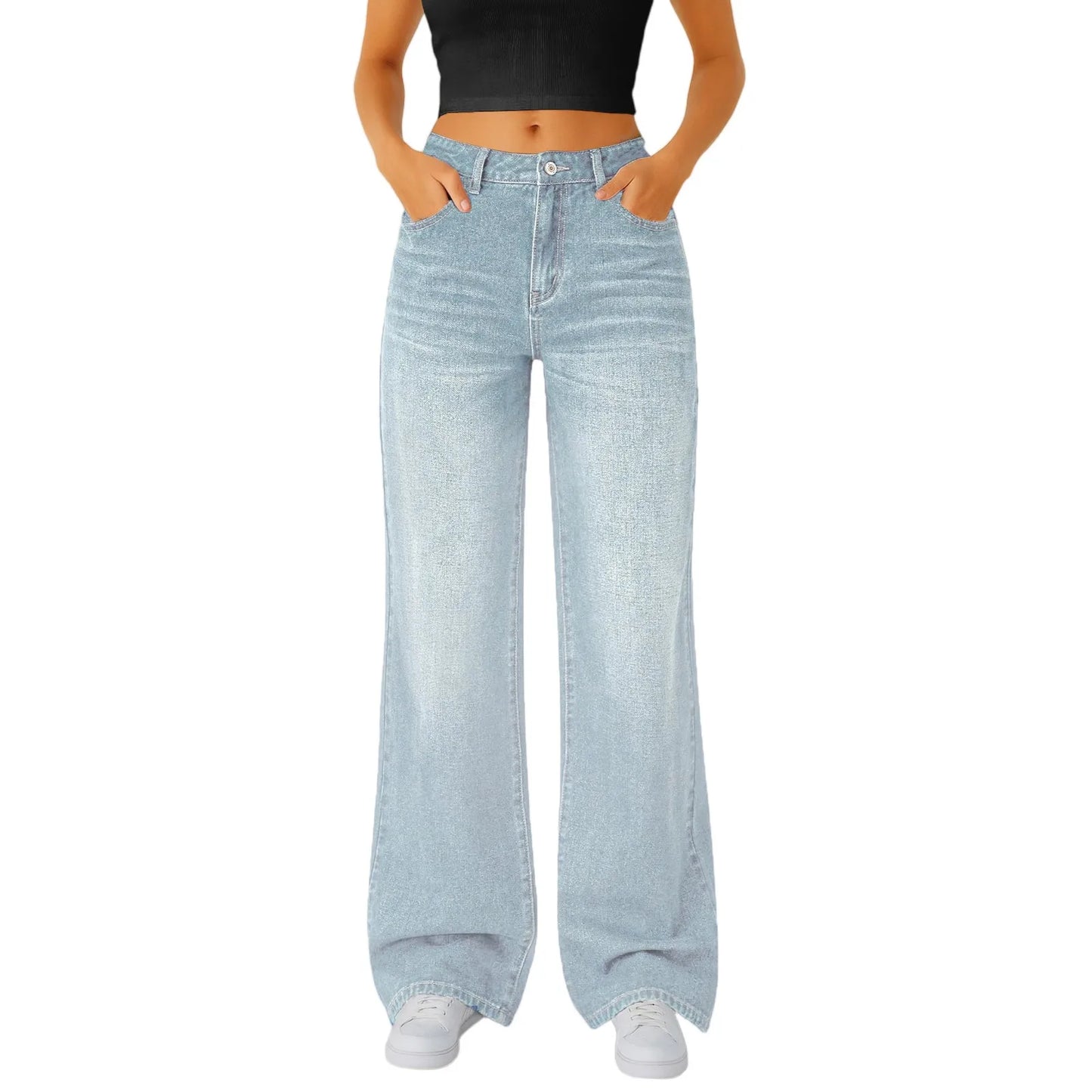 Floor-Length Straight Jeans — High Waist Y2K Denim