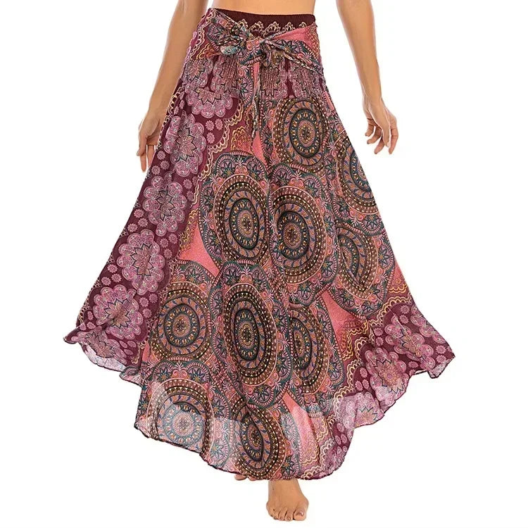 Black Patchwork Bandage Skirt — Ankle-Length