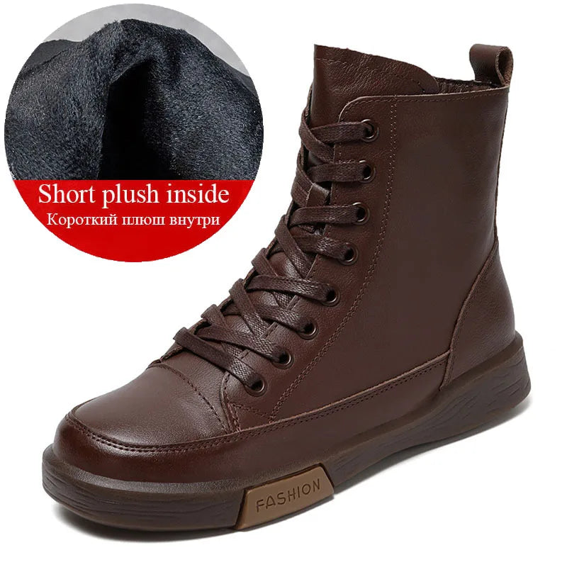 Drkanol | Genuine Leather Round Toe Short Boots – Retro Street Style
