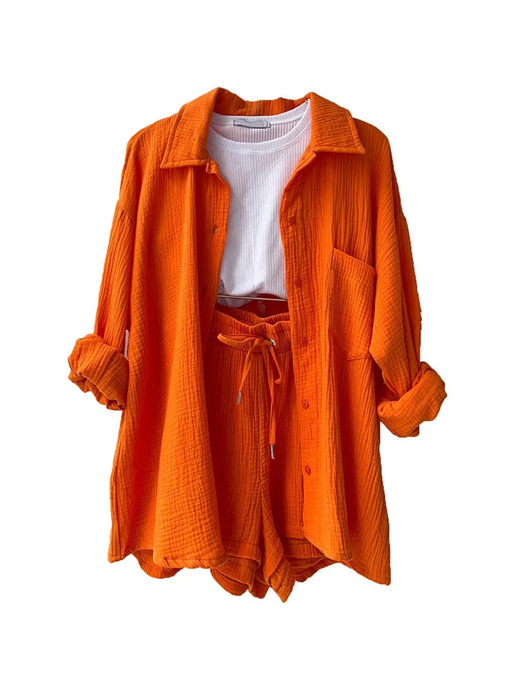 Button Muslin Shirt & Shorts Co-ord