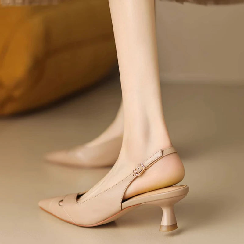 BreezePoint | Hollow Pointed Toe Low Heel Sandals – Breathable & Comfortable