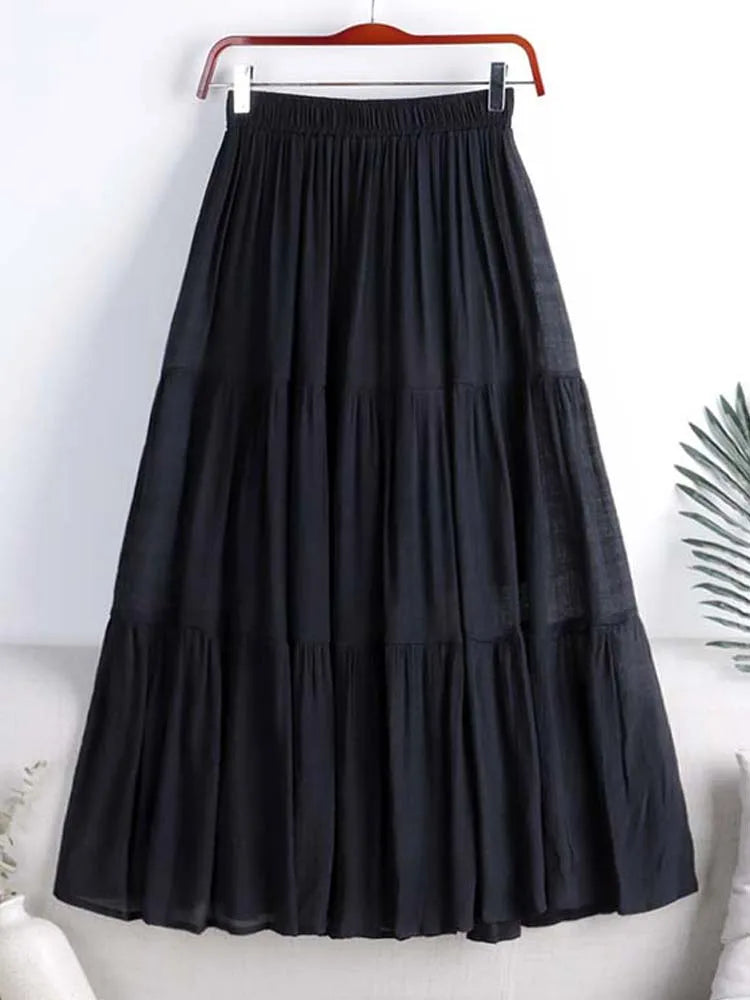 Designer A-Line Maxi Skirt — Patchwork Pleated Style