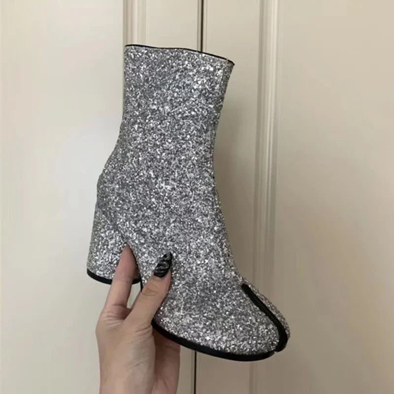 TabiEdge | Split Toe Chunky Heel Leather Boots – Autumn Comfort