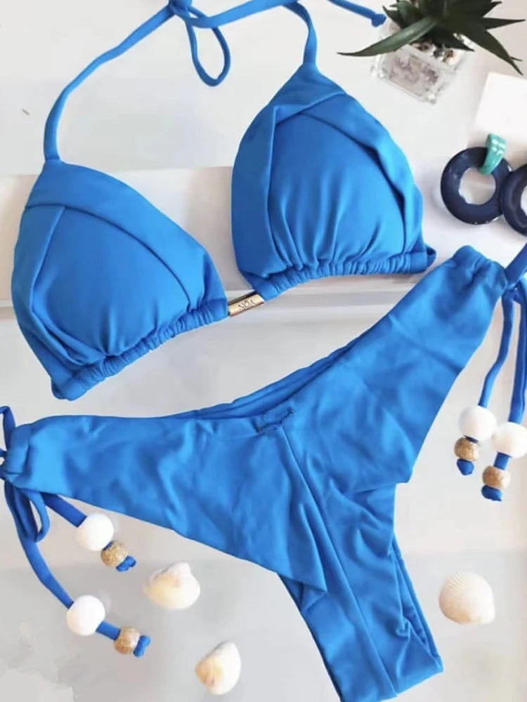 Solid Bandage Bikini Set – Push-Up Triangle Fit