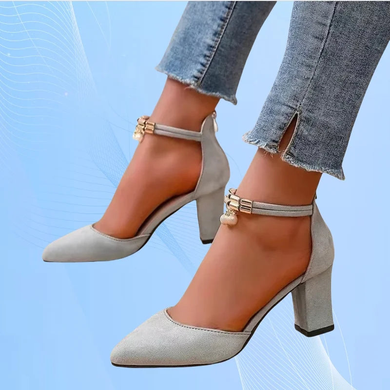 ElleZip | Pointed Mid-Heel Shoes – Square Heel & Lightweight Design