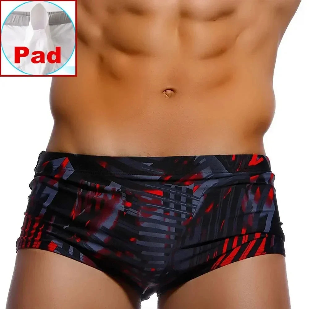 Square Graffiti Print Swim Boxer Briefs — Brazilian Cut