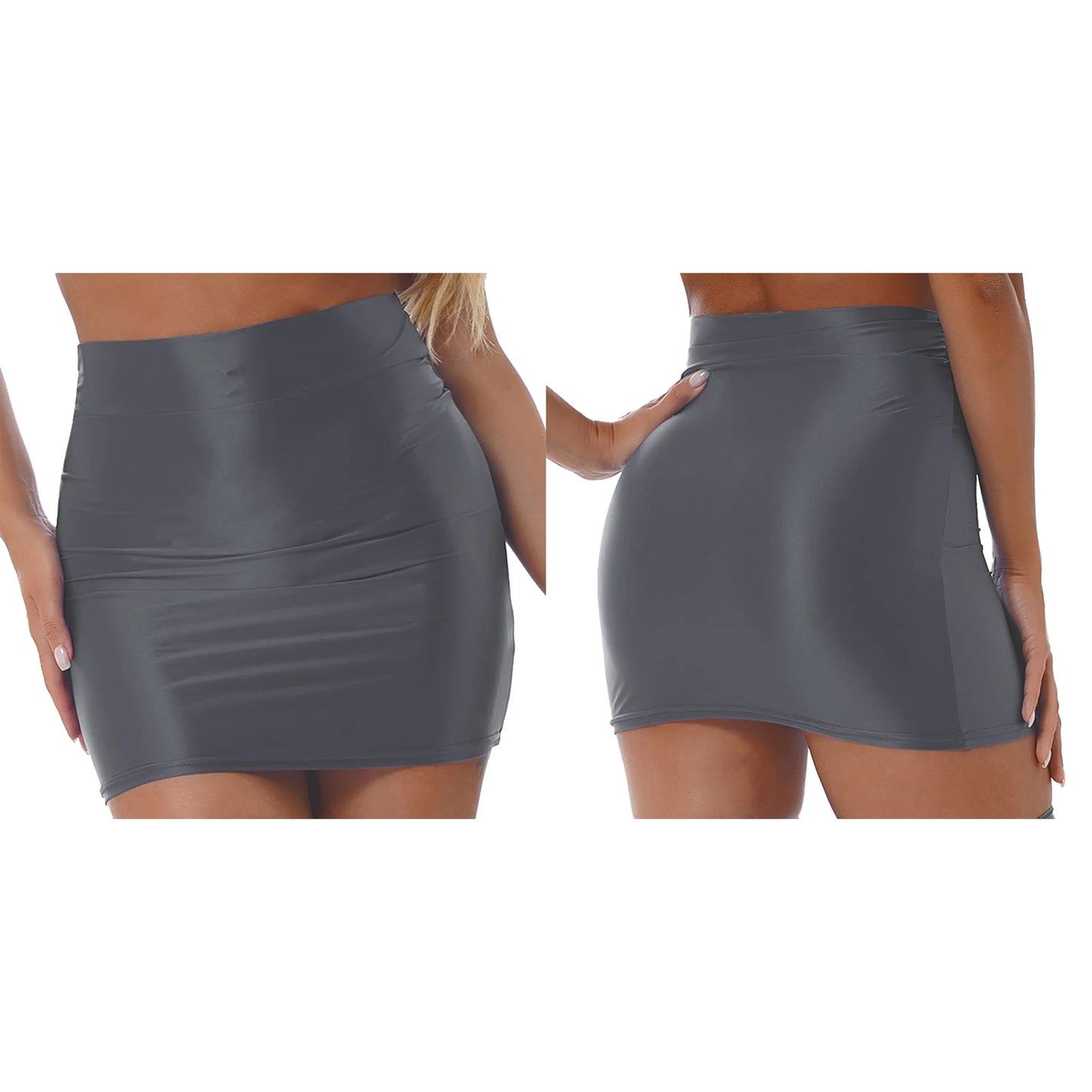 Casual Pencil Skirt — High Waist Glossy Finish