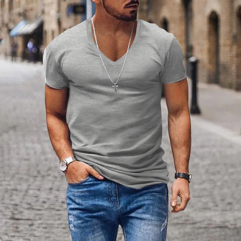 Slim Fit V-Neck Tee – Solid Color