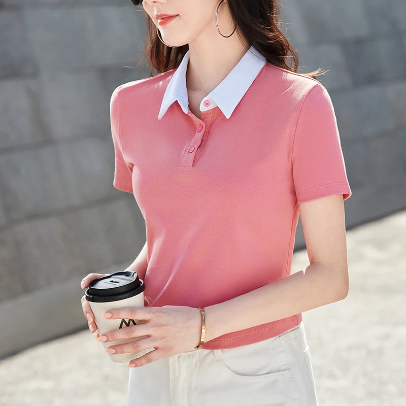 Slim Fit Polo T-shirt — Solid Color Short Style Top